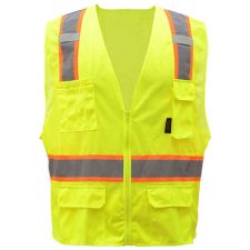 Safety Green Vest With Contrast Trim And Zipper