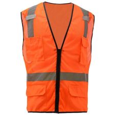 GSS Class 2 Safety Orange Mesh Vest With 6 Pockets